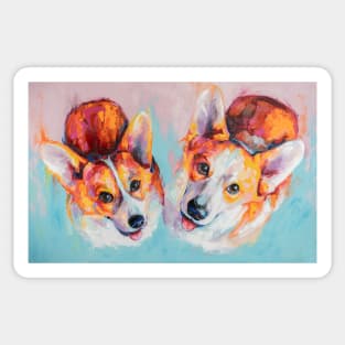 Conceptual abstract painting of a welsh corgi pembroke muzzle. Sticker